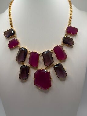 Kate‎ Spade Set In Stone Double Bib Statement Necklace Gold Purple Chunky 16”